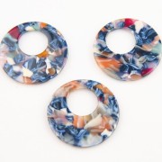 35mm Round hollowed out acetate pendant - Tortoiseshell - Blue - White x1