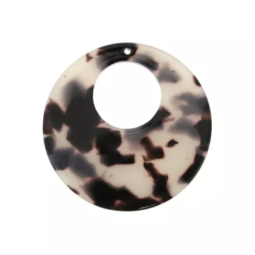 35mm Round hollowed out acetate pendant - Tortoiseshell - Beige - Black x1
