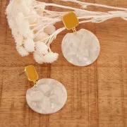 35x36.5mm Round acetate pendant - Tortoiseshell - Orange - White x1