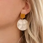 35x36.5mm Round acetate pendant - Tortoiseshell - Orange - White x1