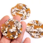 35x36.5mm Round acetate pendant - Tortoiseshell - Orange - White x1