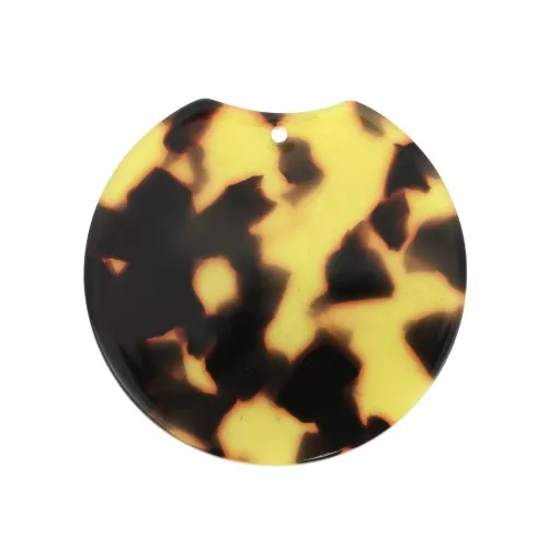 35x36.5mm Round acetate pendant - Tortoiseshell - Brown - Black x1