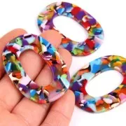 46.5x34mm Oval hollowed out acetate pendant - Tortoiseshell - Multicolored x1