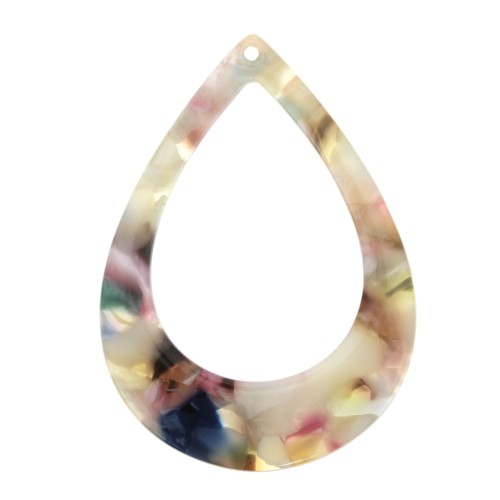 46x33mm Drop acetate pendant - Tortoiseshell - Beige - Pink x1