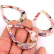 46x33mm Drop acetate pendant - Tortoiseshell - Beige - Pink x1