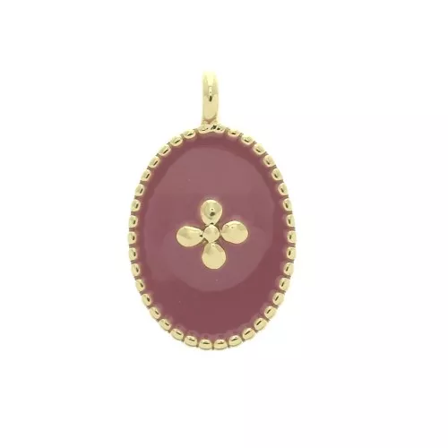 14x8.5mm Oval charm cross pattern and epoxy resin - fine Gold plated - Antique Pink x1