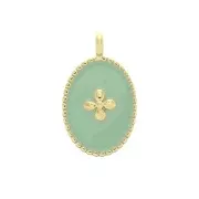 14x8.5mm Oval charm cross pattern and epoxy resin - fine Gold plated  - Mint x1