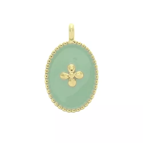 14x8.5mm Oval charm cross pattern and epoxy resin - fine Gold plated - Mint x1