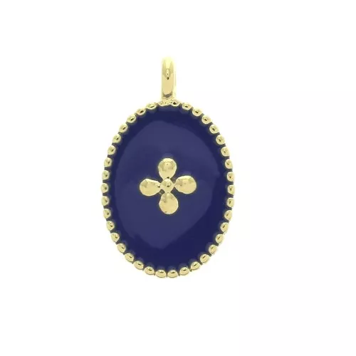14x8.5mm Oval charm cross pattern and epoxy resin - fine Gold plated - Dark Blue x1