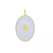 14x8.5mm Oval charm cross pattern and epoxy resin - fine Gold plated - Light Purple x1