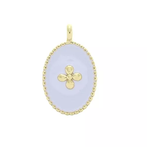 14x8.5mm Oval charm cross pattern and epoxy resin - fine Gold plated  - Light Purple x1