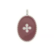 14x8.5mm Oval charm cross and epoxy resin - fine silver plating - Antique Pink x1