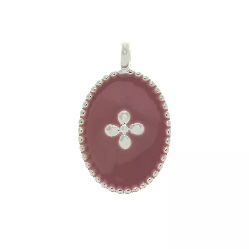14x8.5mm Oval charm cross and epoxy resin - fine silver plating - Antique Pink x1