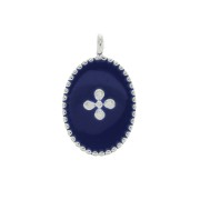 14x8.5mm Oval charm cross pattern and epoxy resin fine silver plating Dark Blue x1|raw }}