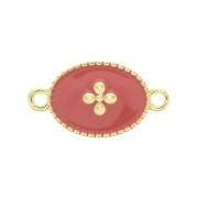 15x8.5mm Oval spacer oval cross pattern epoxy resin - Fine Gold plated - Coral x1|raw }}