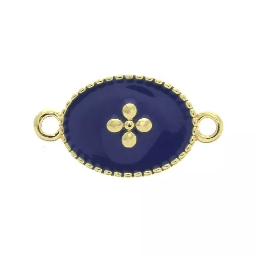 15x8.5mm Oval spacer oval cross pattern epoxy resin - fine Gold plat- Dark Blue x1