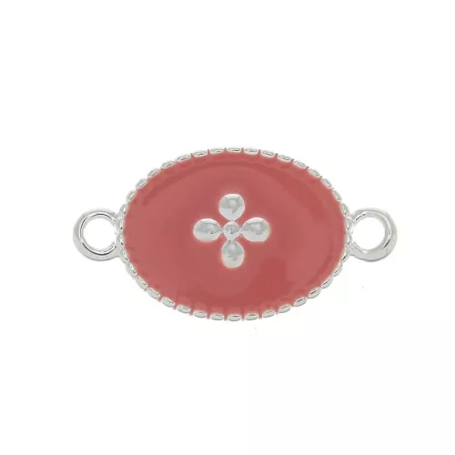 15x8.5mm Oval spacer oval cross pattern epoxy resin fine silver plating- Coral x1