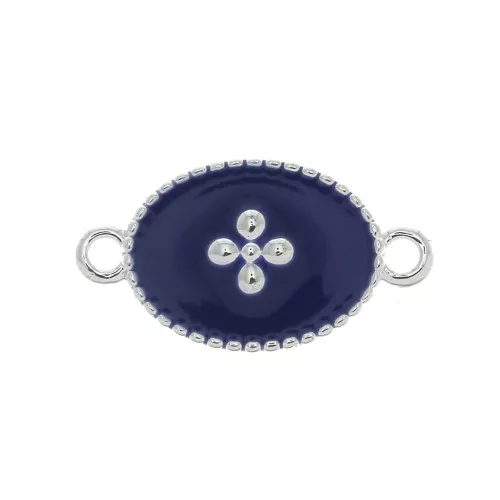 15x8.5mm Oval spacer oval cross pattern epoxy resin - fine silver plating - Dark Blue x1