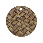 23mm Round dyed wooden pendant with braided effect - Light brown - Natural x1