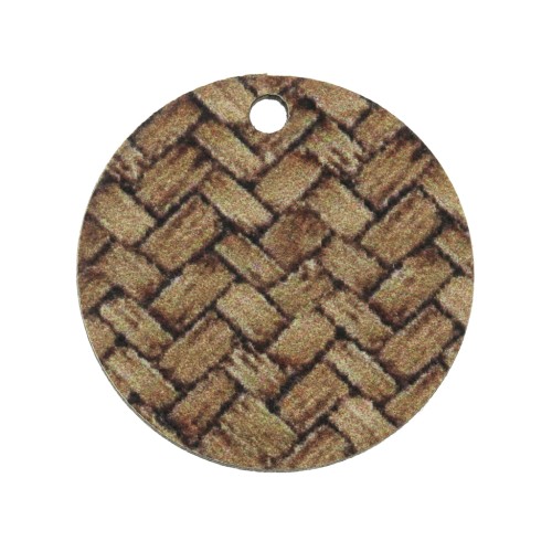 23mm Round dyed wooden pendant with braided effect - Light brown - Natural x1
