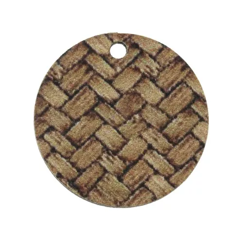 23mm Round dyed wooden pendant with braided effect - Light brown - Natural x1
