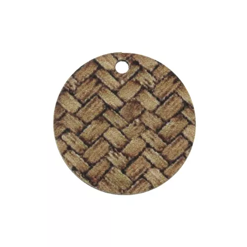 13mm Round dyed wooden pendant with braided effect - Light brown - Natural x1