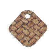 12x13mm Rhombus dyed wooden pendant with braided effect - Light brown - Natural x1