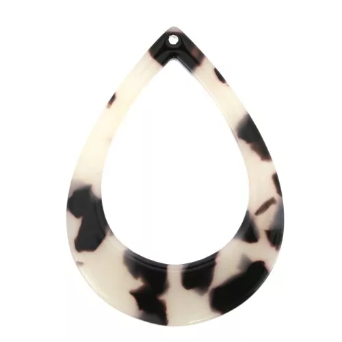 46x33mm Drop acetate pendant - Tortoiseshell - Beige - Black x1