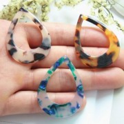 46x33mm Drop acetate pendant - Tortoiseshell - Dark Blue - Green x1