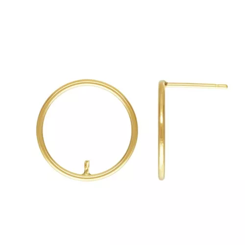 15mm Gold Filled Circle earstuds for half-Drilled bead x2