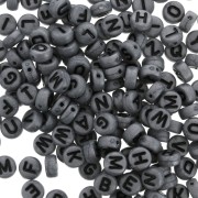 Assortment of 200 round alphabet 7mm letter beads - Dark Grey - Black x1|raw }}