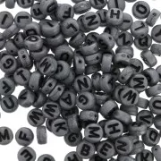 Assortment of 200 round alphabet 7mm letter beads - Dark Grey - Black x1
