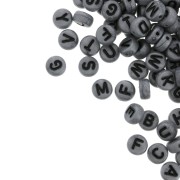 Assortment of 200 round alphabet 7mm letter beads - Dark Grey - Black x1