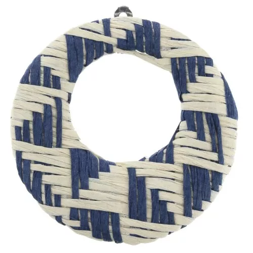43x41mm XXL Metal and braided raffia pendant for earrings - Blue - Beige x1