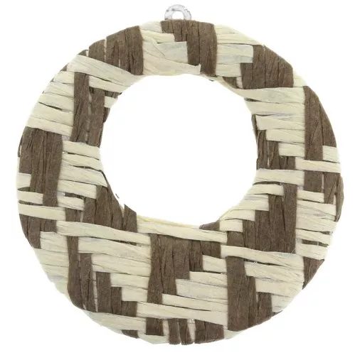 43x41mm XXL Metal and braided raffia pendant for earrings - Brown - Beige x1