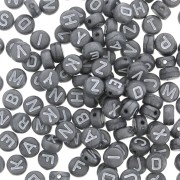 Assortment of 200 round alphabet 7mm letter beads - Dark Grey - White x1|raw }}