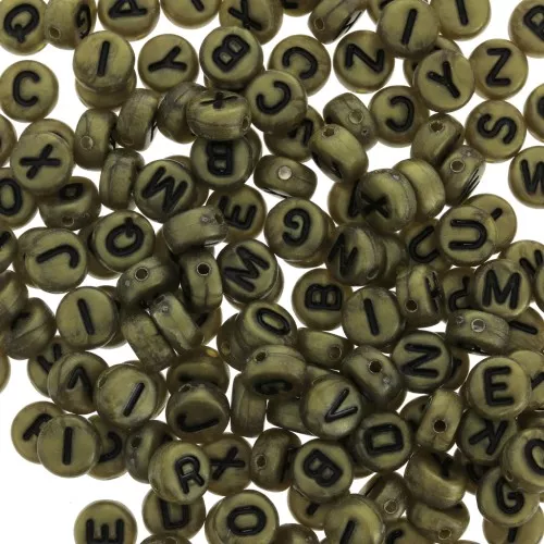 Assortment of 200 round alphabet 7mm letter beads - Bronze - Black x1