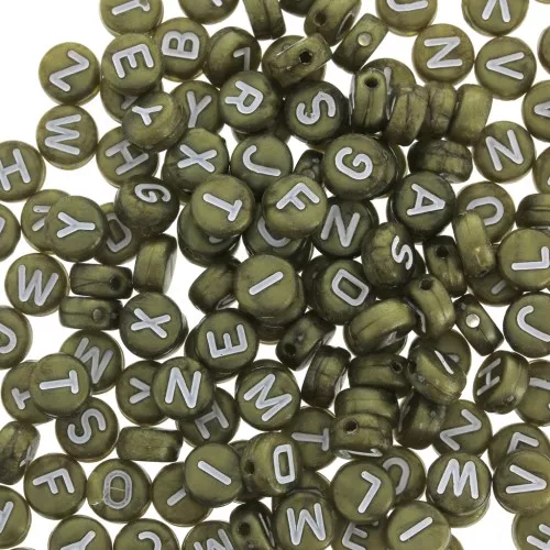 Assortment of 200 round alphabet 7mm letter beads - Bronze - White x1