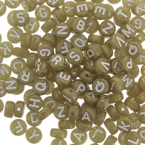Assortment of 200 round alphabet 7mm letter beads - Gold - White x1