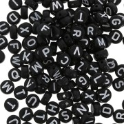 Assortment of 200 round alphabet 7mm letter beads - Black - White x1|raw }}