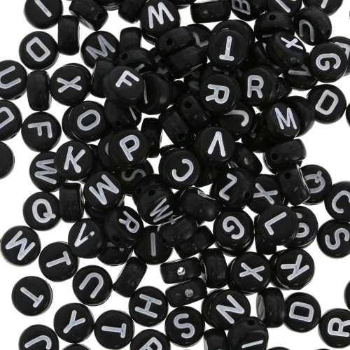 Assortment of 200 round alphabet 7mm letter beads - Black - White x1