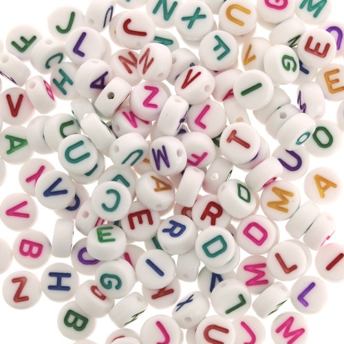 Assortment of 200 round alphabet 7mm letter beads - White - Multicolored x1