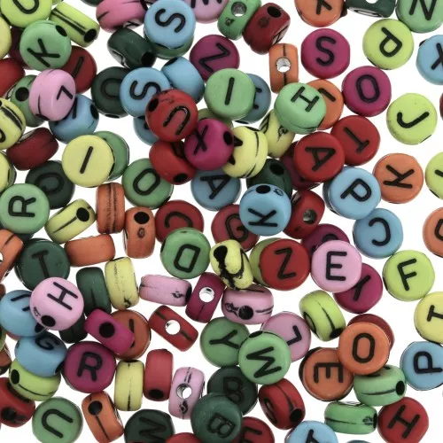 Assortment of 200 round alphabet 7mm letter beads - Multicolored - Black x1