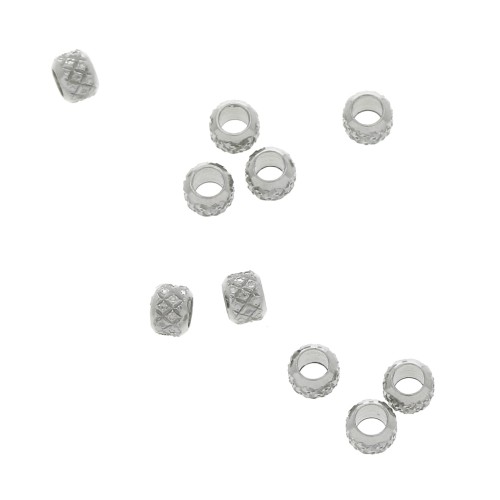 2x3mm 304 Stainless steel large hole textured round beads x4