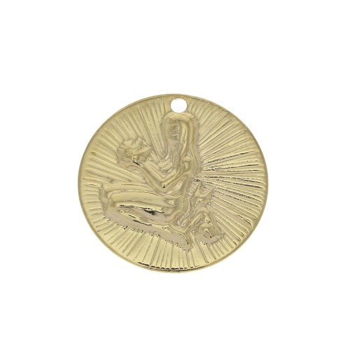 15mm Gold plated Textured Round Charm - Virgo Zodiac sign x1