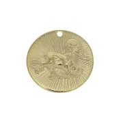 15mm Gold plated Textured Round Charm - Aries Zodiac sign x1