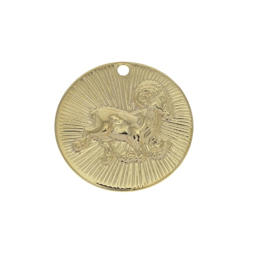 15mm Gold plated Textured Round Charm - Aries Zodiac sign x1