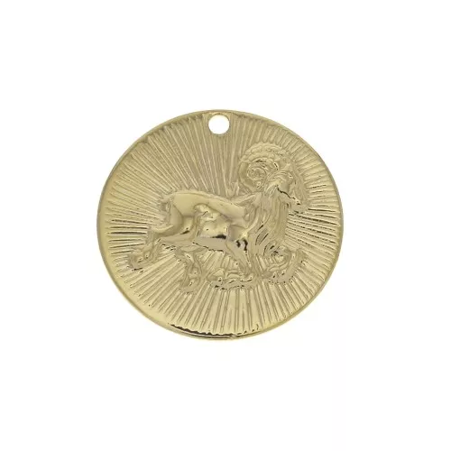 15mm Gold plated Textured Round Charm - Aries Zodiac sign x1