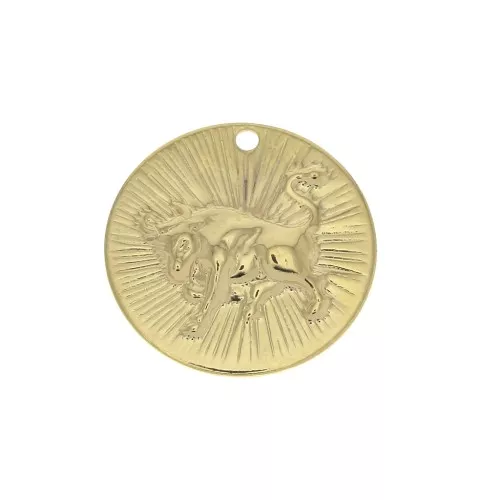 15mm Gold plated Textured Round Charm - Taurus Zodiac sign x1