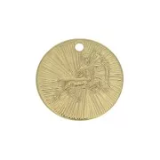 15mm Gold plated Textured Round Charm - Sagittarius Zodiac sign x1
